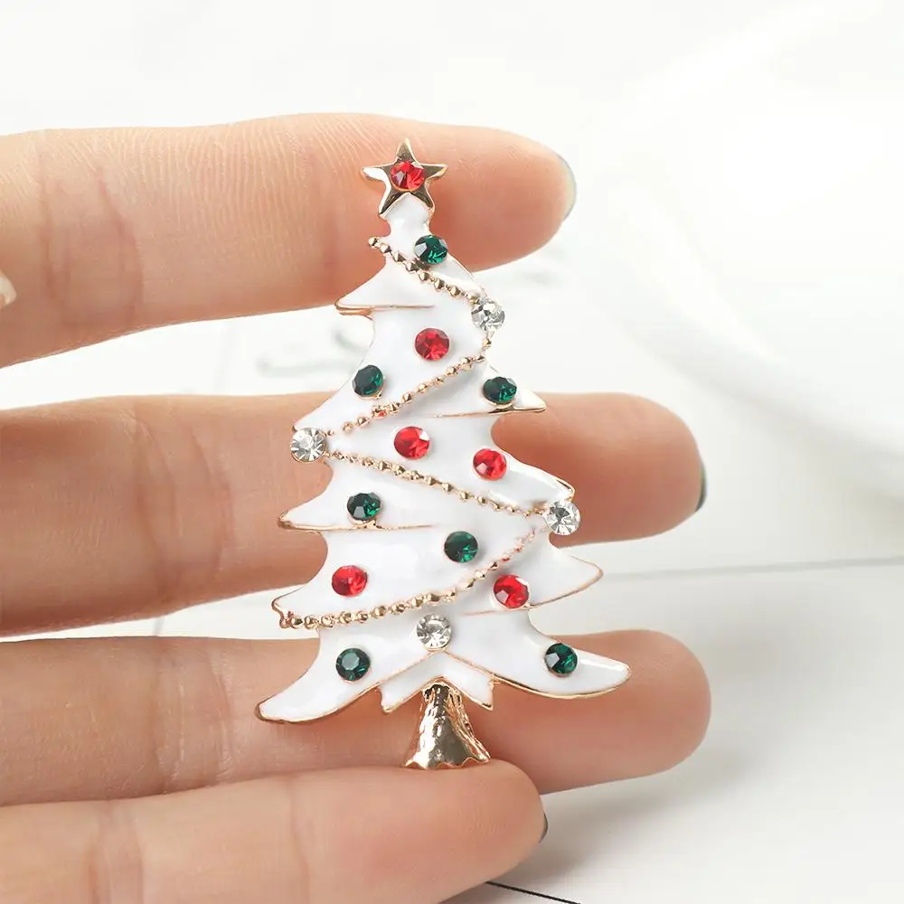 Alloy Rhinestone Holiday Decoration Christmas Tree Design Collar Pin Brooch Scarf Buckle