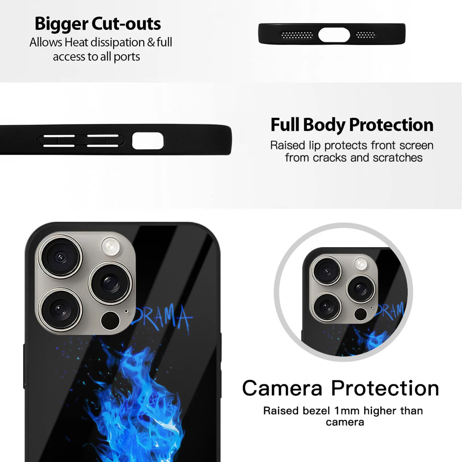 ديف سيكودراما حافظة من الزجاج المقسى لهاتف آيفون 16 15 14 12 13 11 الخ. سلسلة غطاء من البولي يوريثان الناعم ديف سيكودراما سانتان ديف ديف