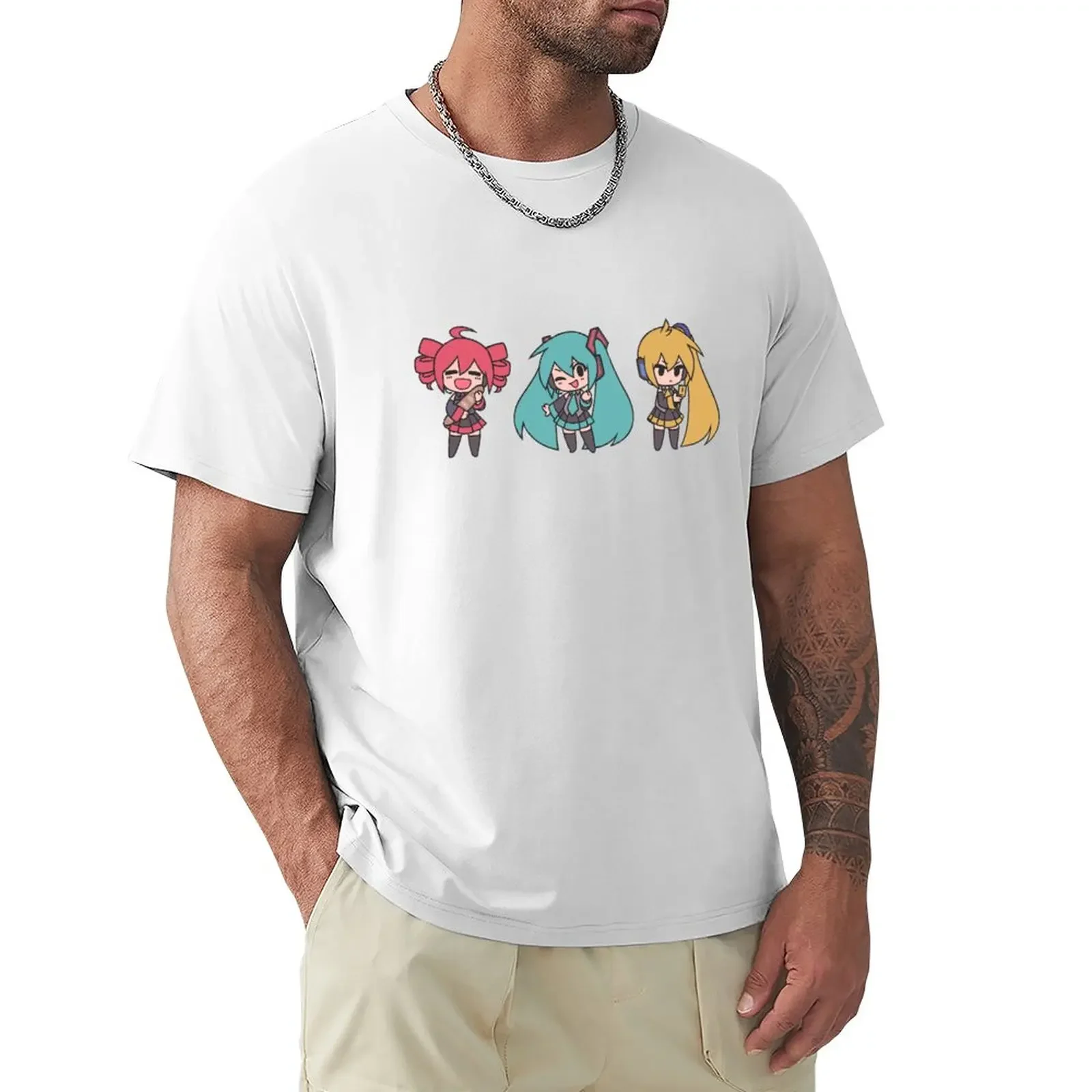 Vocaloid Triple Baka Chibis T-Shirt Blouse quick drying summer top plain black t shirts men