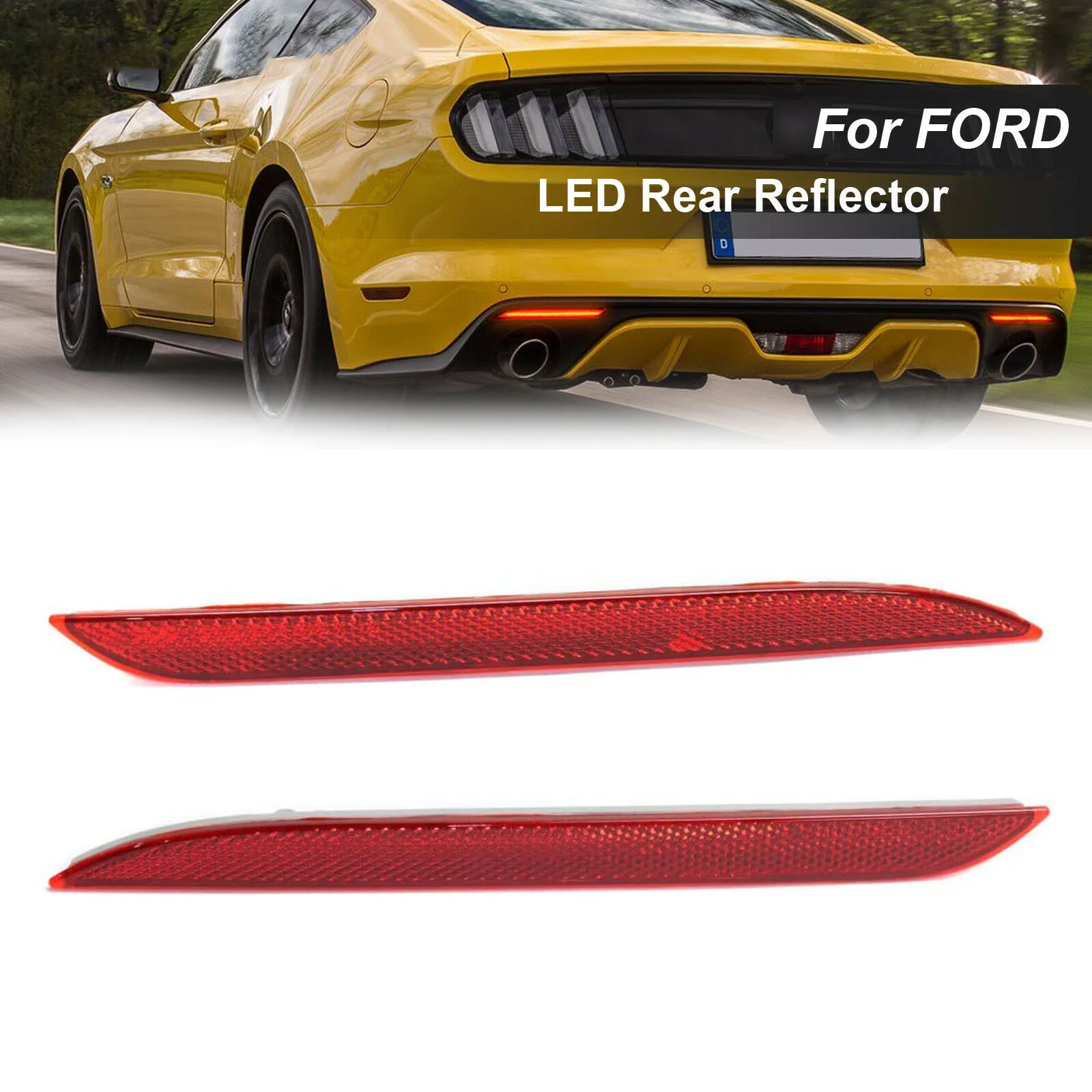 Car Red Lens Rear Brake Rear Bumper Light Corner Reflector Rear Reflector for Ford Mustang 2015-2018 FR3B-17A849-A