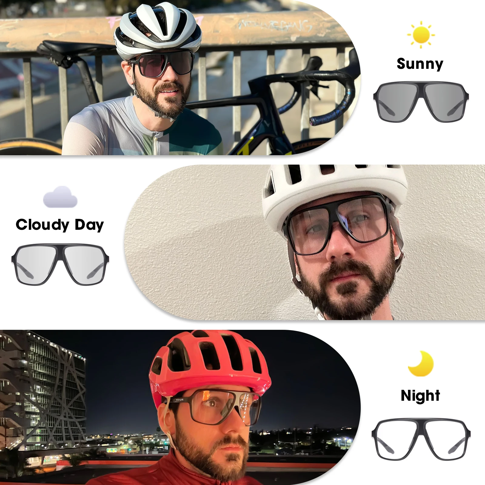 SCVCN Cycling Sunglasses Driving Eyewear Photochromic UV400 Protection Sports Glasses Men Women Hikng Riding Windproof Goggles