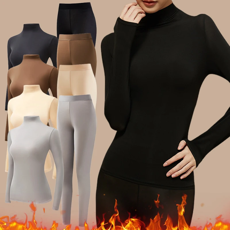 1/2 Pieces Autumn Winter High Collar Beauty Skin Top for Women High Elastic Long Sleeve Base Shirt Female Thermal Base Layer Set
