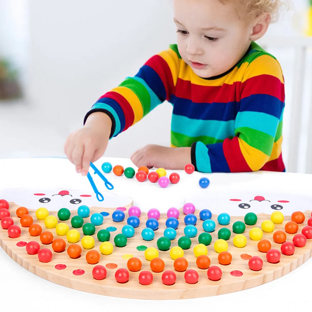 Juego de recorte de cuentas para niños, rompecabezas de tablero de madera de arcoíris, reconocimiento de Color, desarrollo de inteligencia, juguete de entrenamiento, 1 Juego