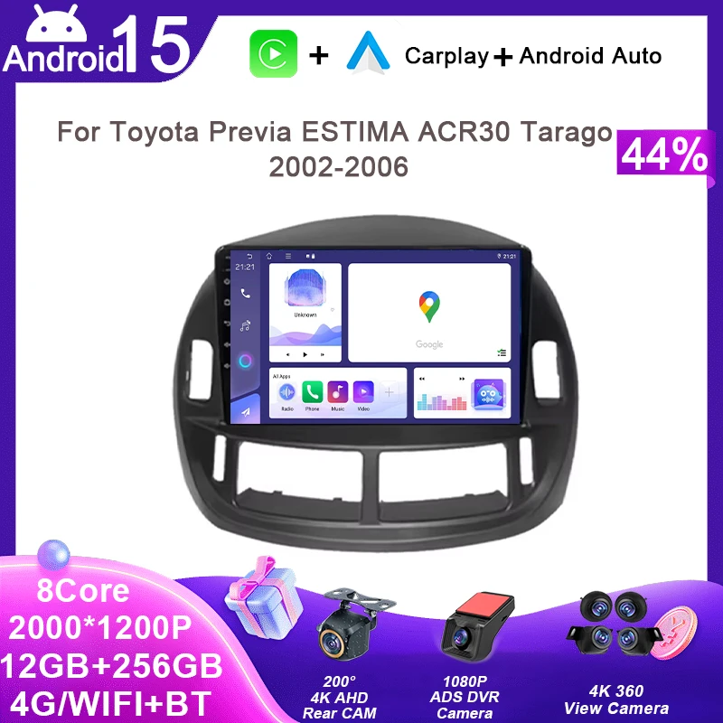 Video Player Android Auto Car Radio For Toyota Previa ESTIMA ACR30 Tarago 2002-2006 GPS Navigation Multimedia Stere Carplay No 2