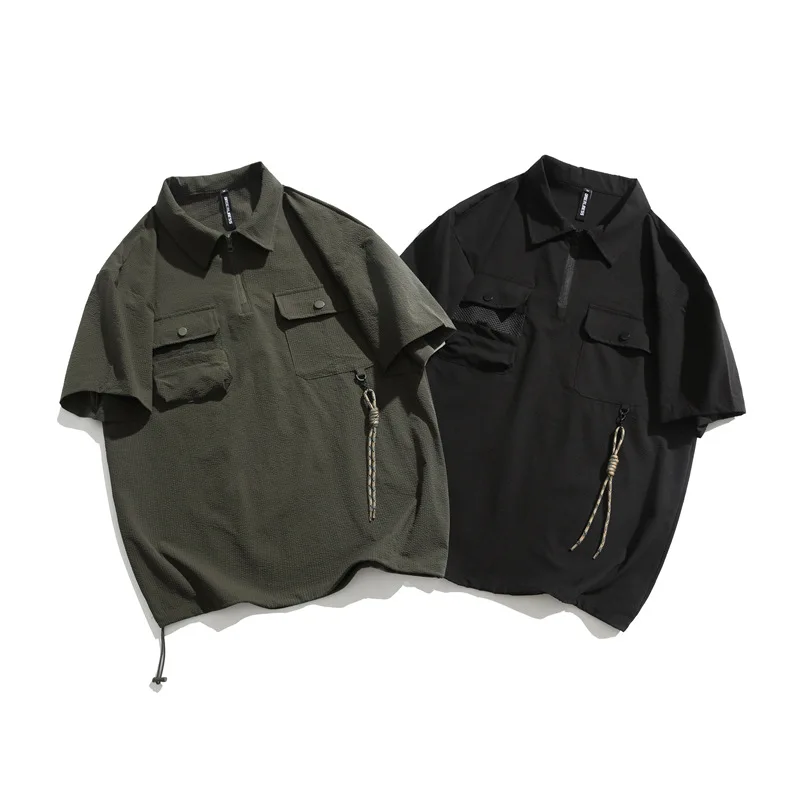 

MAQVOB Top Quality EU US Size Luxury Brand Summer Half-Zip Pullover POLO Work Shirt Short Sleeve Turn-Down Collar T-Shirt