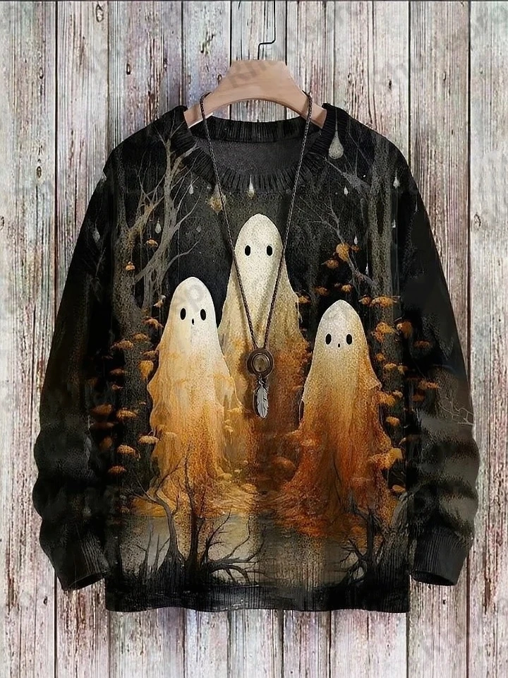 Halloween Ghost Vintage Art Vibe Print Sweater Men's For Women's Pullover y2k masculina camisa cacharrel masculino