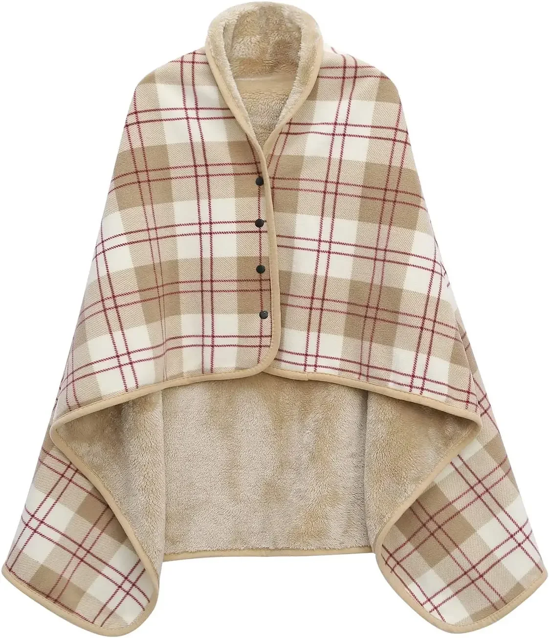 Fleece Wearable Blanket Warm Poncho Throw with Buttons Plush Sleeveless Blanket for Women Cape Wrap for Lightweight Plaid Design