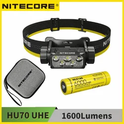 NITECORE HC70 UHE 1600 люмен, 6 светодиодов NiteLab UHE, светодиодный перезаряжаемый налобный фонарь USB-C, белый свет + красный свет, с батареей 6000 мАч