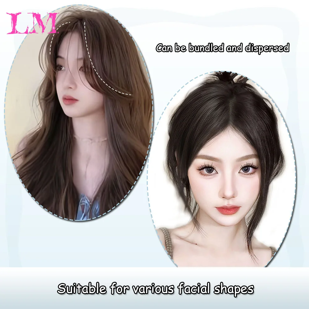 LM Wig poni sintetis untuk wanita, dengan bulu alami dan Volume rambut meningkat 3D delapan karakter poni Facelift