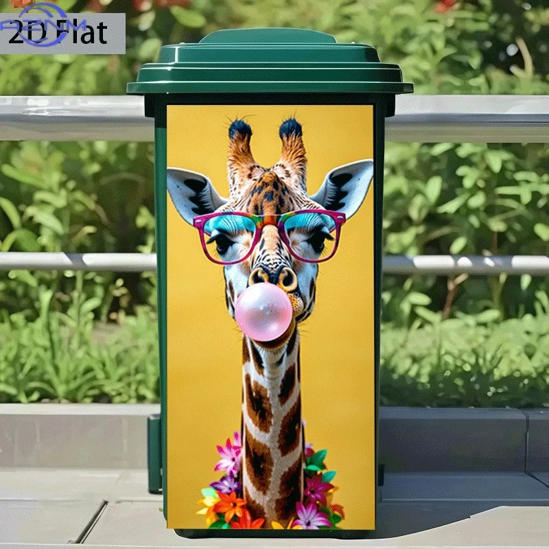 1pc of Trash Can Sticker, 37×82 Cm, Featuring a Theme Design of a Flower-Necked Bubble-Wearing Glasses. Self-Adhesive Wall Dec