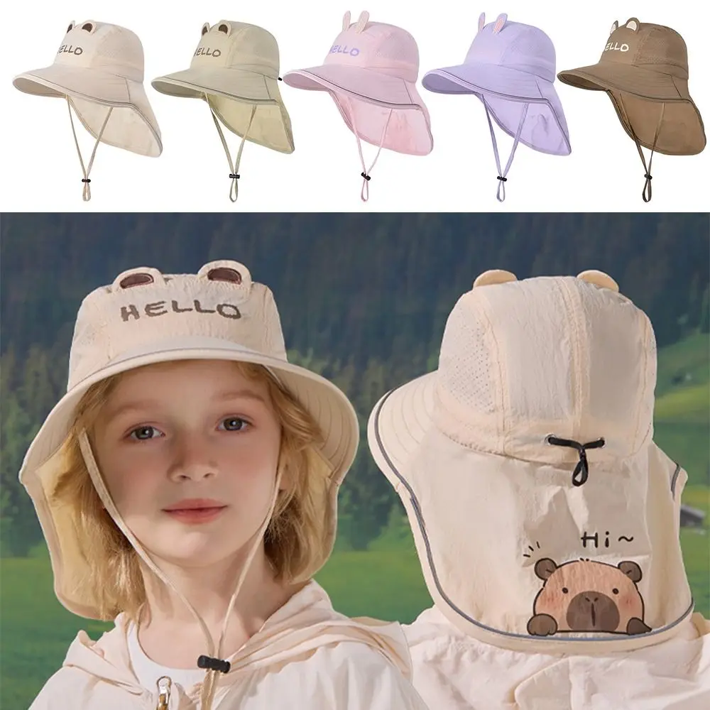 

Breathable Wide Brim Cartoon Kids Sun Hat Neck Protection Shawl Lightweight Children's Fisherman Hat UV Protection Hat 4-8 Years
