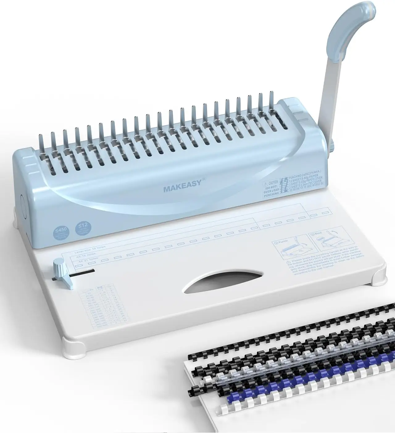 

Машина для переплета на 21 пружину, вместимость 450 листов, в комплекте 1 коробка с пружинами для бумаги форматов Letter, A4, A5