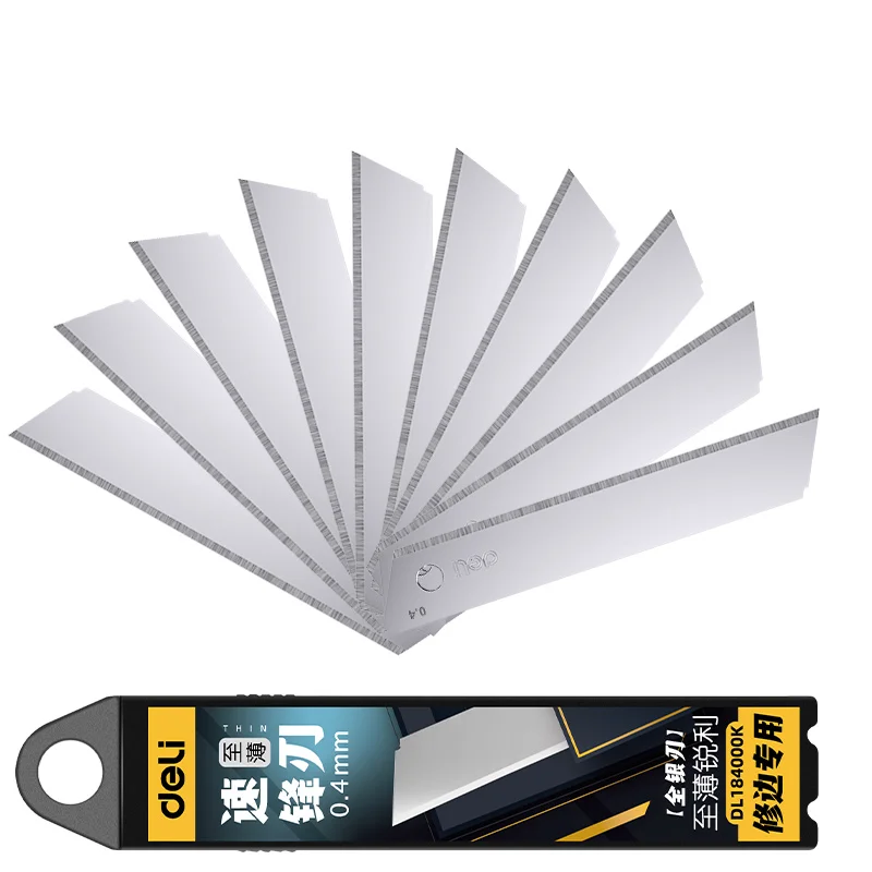 DELI 18mm Utility Knife Blade Carbon Steel Non-lined 10/20/30PCS Cutting Blade DIY Tool Carving Blades For Student Office