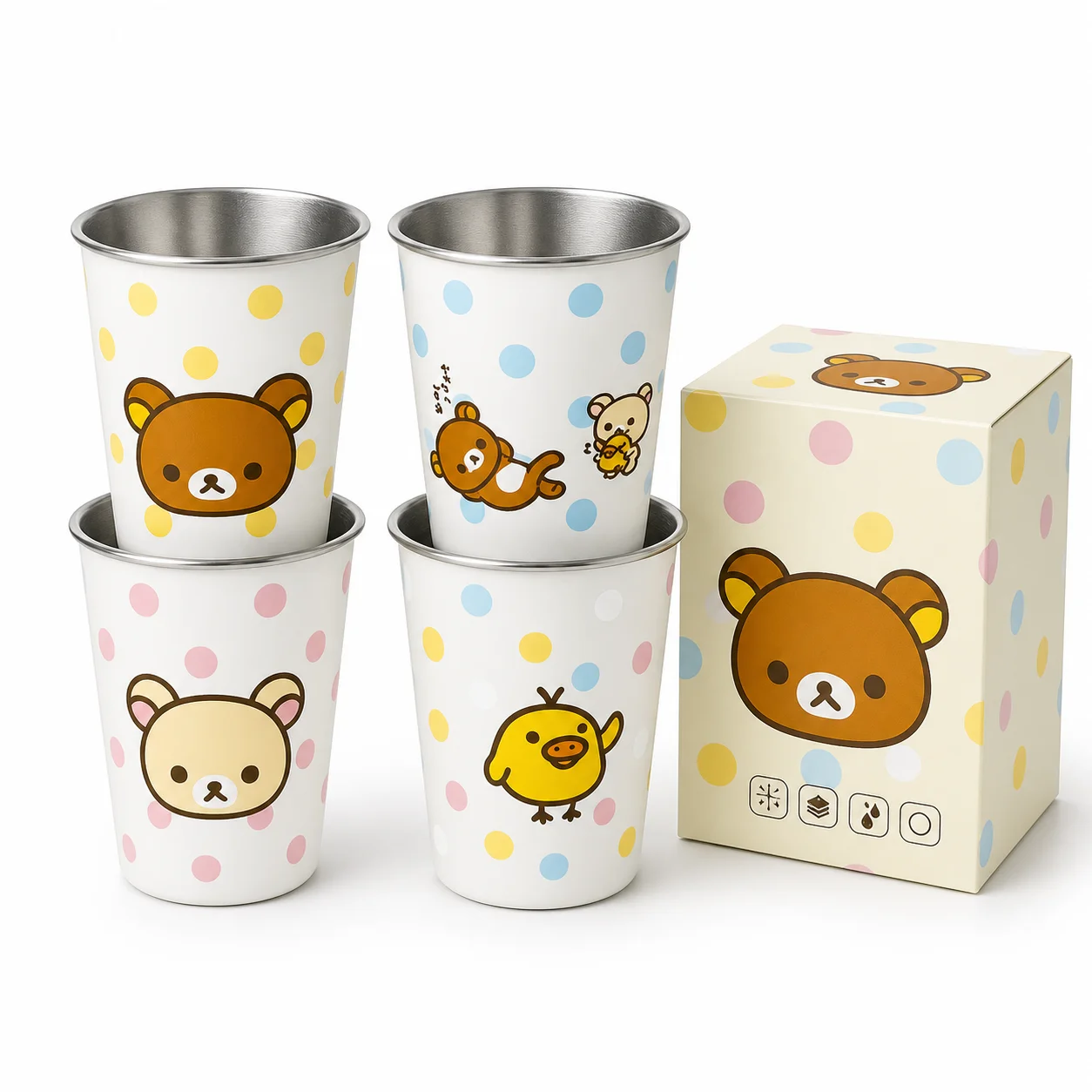 Heißer Rilakkuma Bär Edelstahl Polka Dot Wasserbecher 350ml Große Kapazität Haushalts-Thermosbecher Tragbarer Reise-Anti-Fall-Becher
