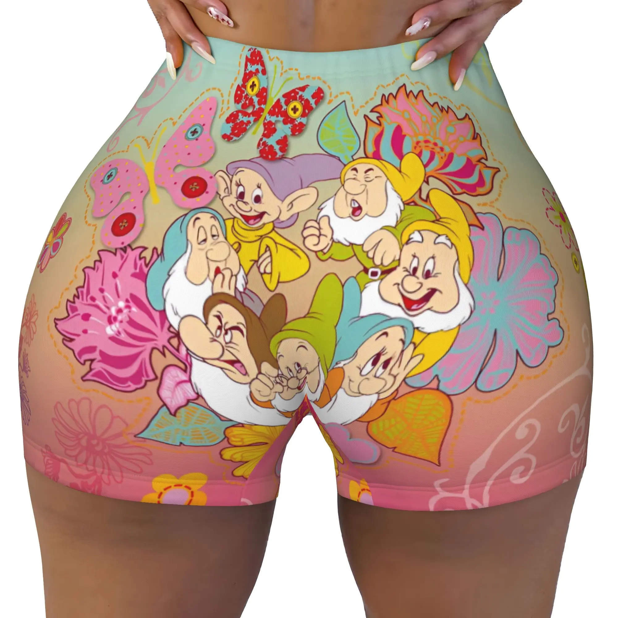 Custom Seven Dwarfs Anime Workout Shorts Women's Cartoon Gym Volleyball Biker Yoga Shorts