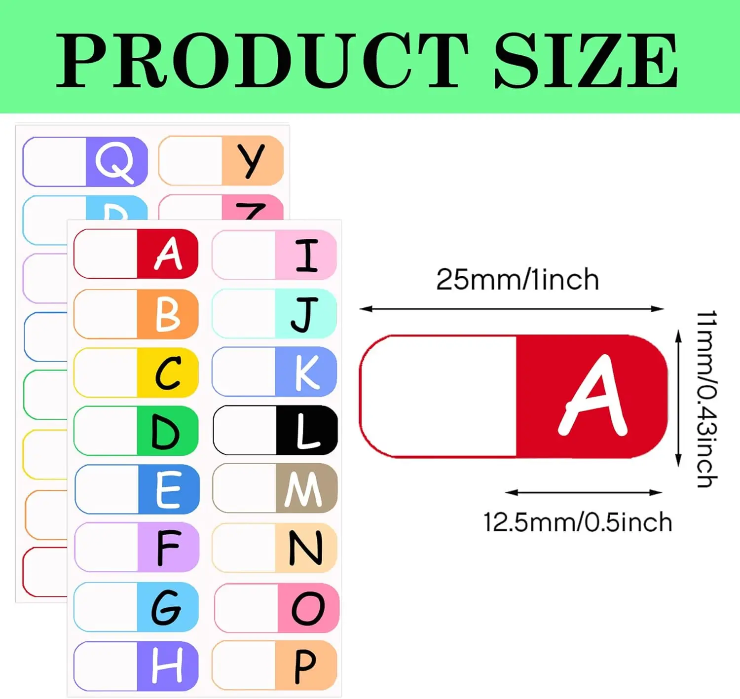 A to Z 26 Letters Alphabet Index Labels 256pcs Alphabetical Tabs School Indexes 25 * 11mm Multicolor Alphabet Tabs for Office Sc