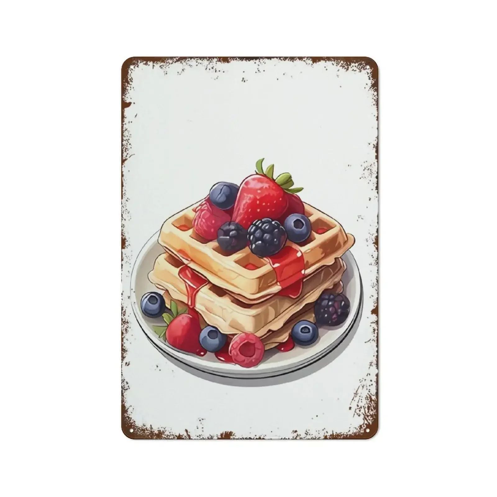 Waffles, acuarela, desayuno, brunch, postres, arte para decoración de pared de cocina, hogar, jardín, granja, póster decorati
