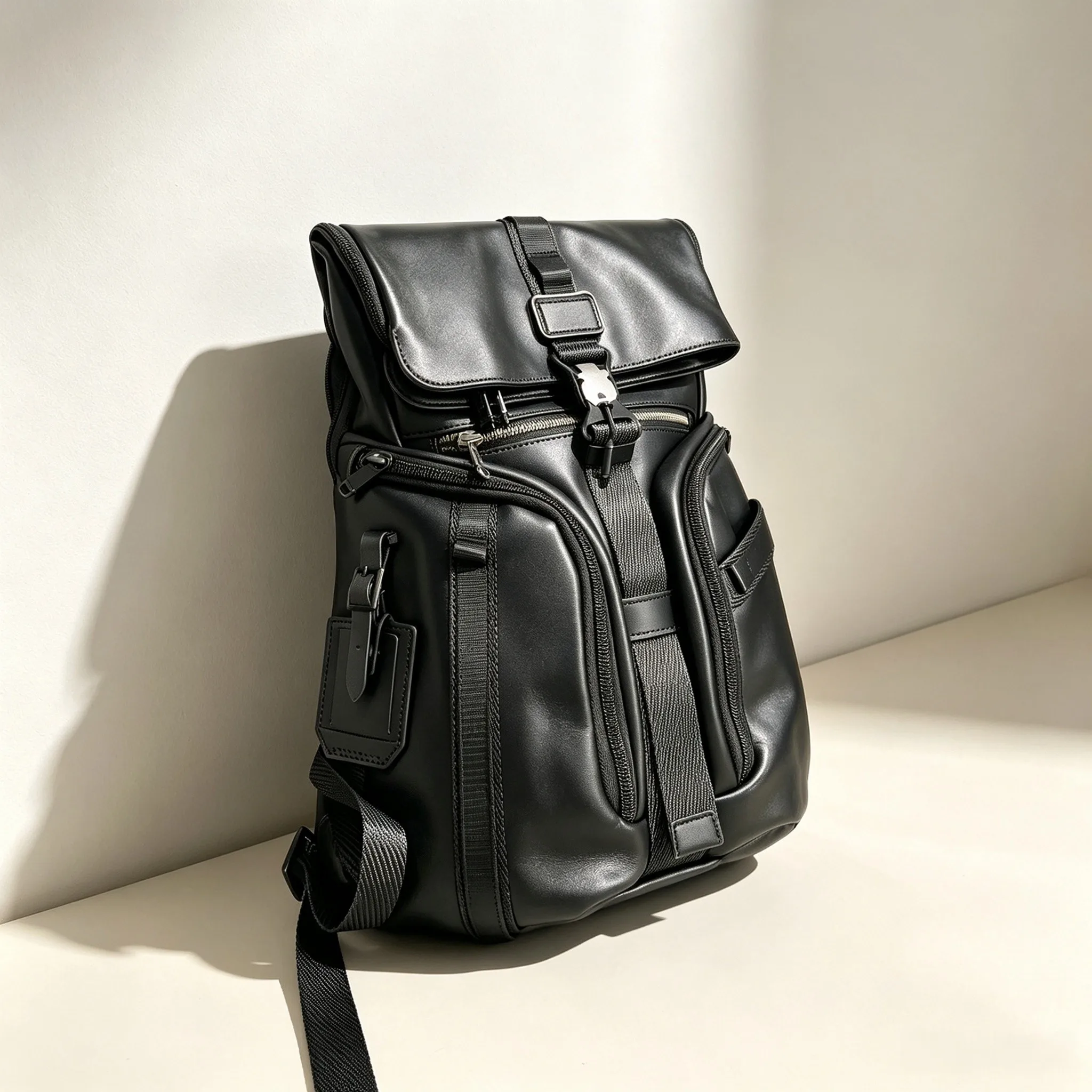 Men’s Business Travel Leather Backpack, Stylish Rucksack with Laptop Compartment