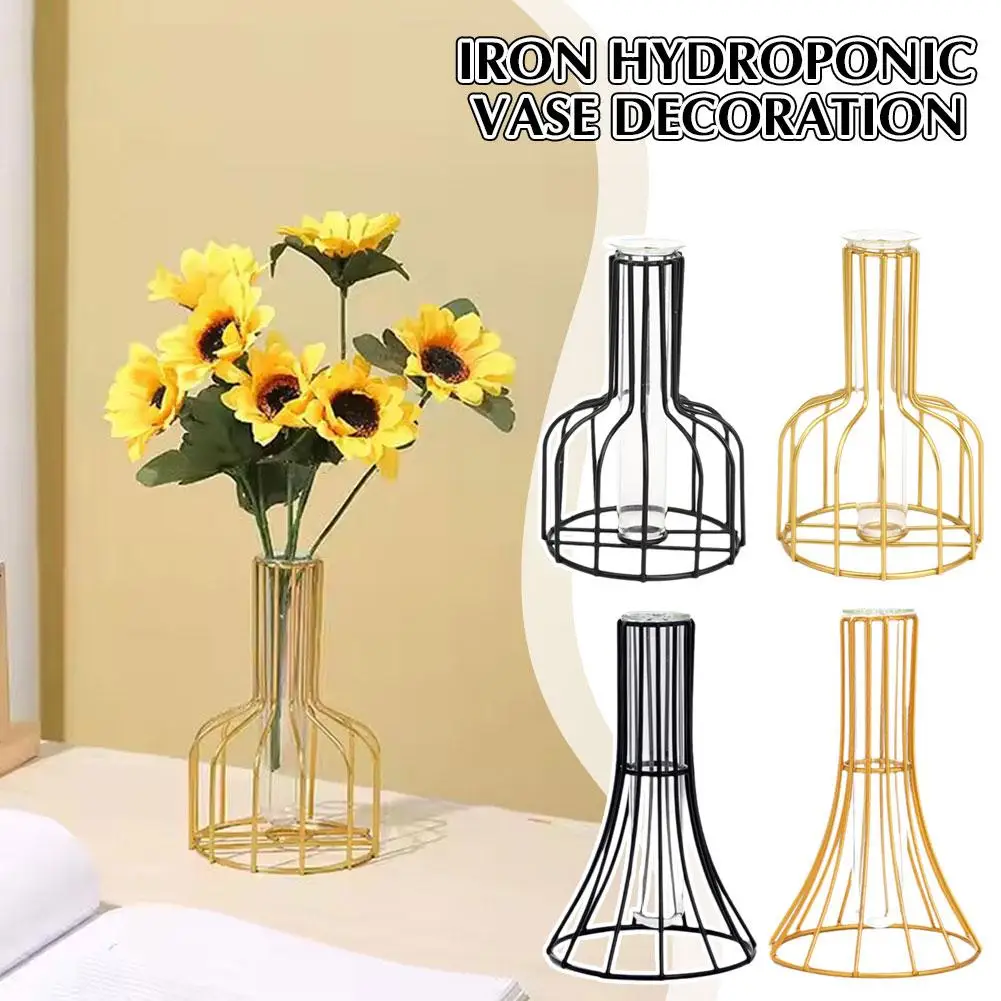 Nordic Iron Golden Hydroponic Vase Decoration Living Plant Top Green Table Dried Vase Decoration Flower Dill Container Room A6e4