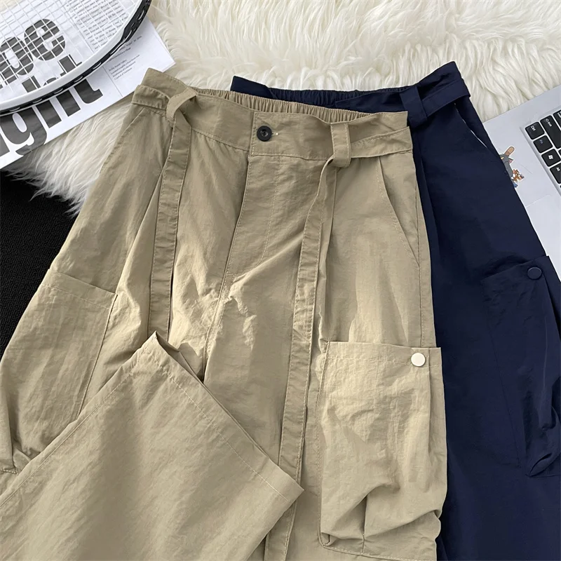 

Мужские брюки-карго свободного кроя с большими карманами, быстросохнущие, цвета хаки, повседневные, модные, брендовые, в стиле High Street, длинные, рабочая одежда