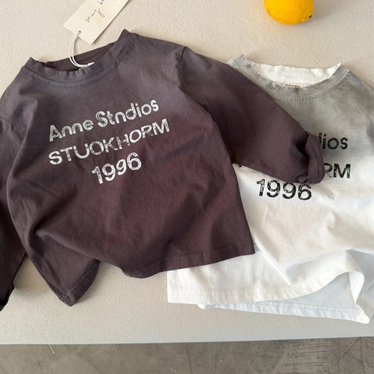 Boys T-shirt 2026 Autumn and Winter New Children's Clothing Korean Style Boys and Girls Fashion Letter Print Gradient T-shirt