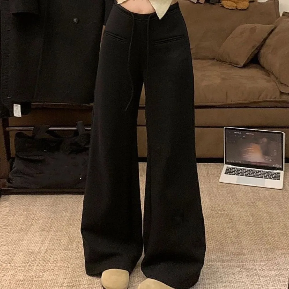 تنفس الرباط مستقيم الساق السراويل عالية الخصر فضفاض سراويل تقليدية النساء تجريب السراويل الخريف بنطال ذو قصة أرجل واسعة الشارع الشهير #2