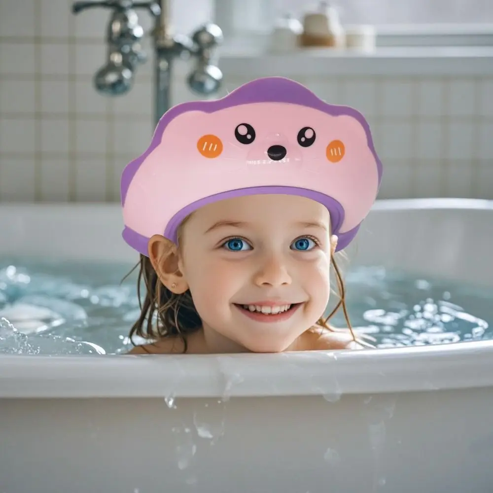 Cute Adjustable Shower Cap Sea Lion Shape Head Protector Shower Cap Shield Eye and Ear Protection Toddlers Hair Washing Shield