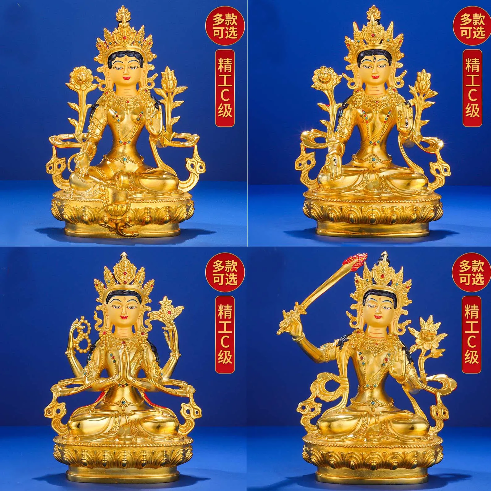 Wholesale Buddha statue # 21CM large Nepal High grade gilding COPPER Guan yin GREEN WHITE Tara Manjusri goddess Worship