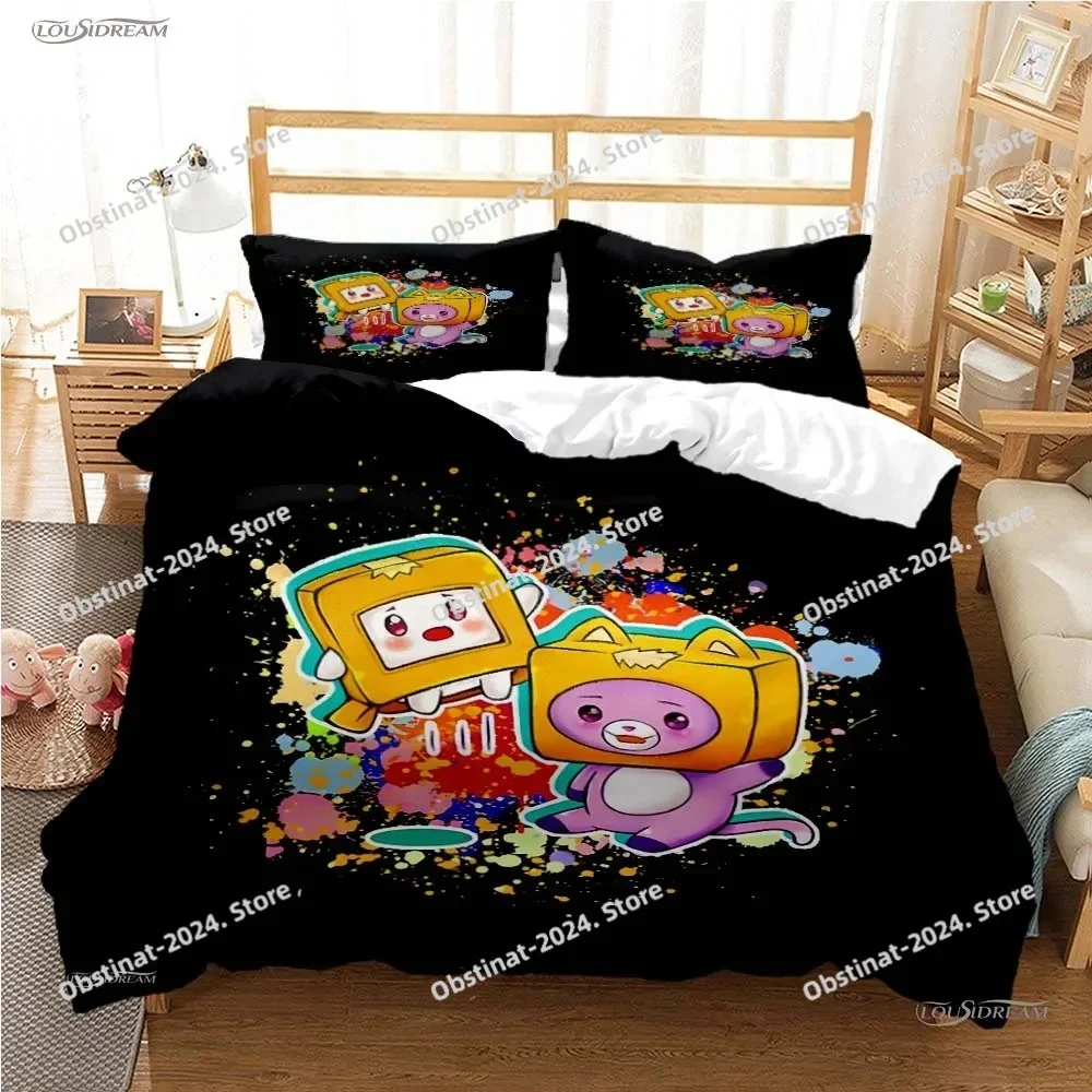 

L-Lankybox Animated Movie All Season Bedding Set Printed single Comforter Duvet Cover Pillow Case 3 Pieces Sets Kids Adult Size