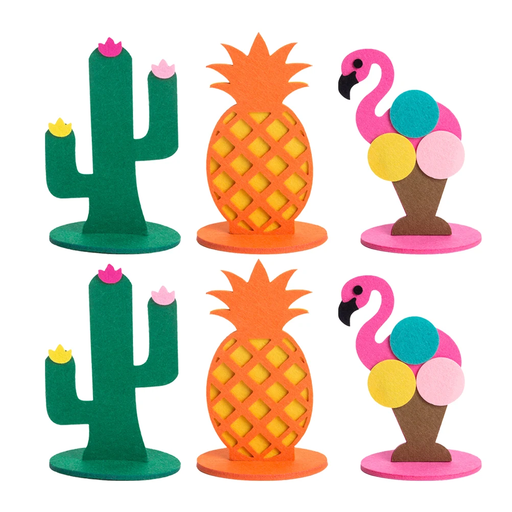 

6 Pcs Felt Desk Decor Cactus Pineapple Flamingo Shapes Lightweight Portable Detachable Home Car Office Hawaii Party Festive