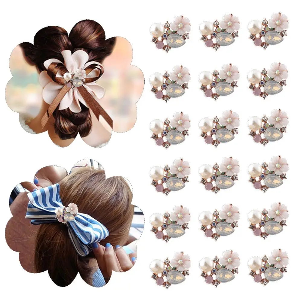 10PCS Craft Apparel Sewing Accessories Flatback Garment Buckle Flower Buttons Pearl Hairpin Rhinestone Button