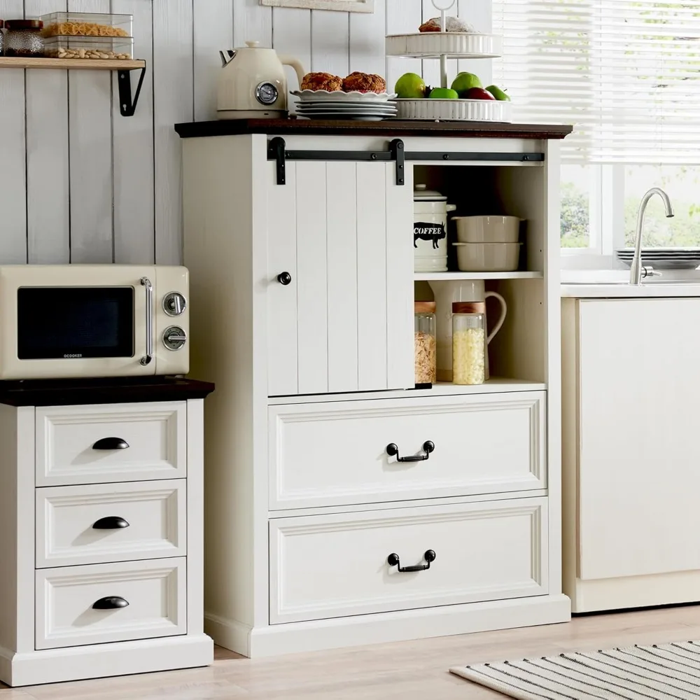 

Farmhouse Buffet Cabinet with Storage, 47" Tall Storage Cabinet w/Sliding Barn Door, Rustic Sideboard Cabinet w/5 Drawers