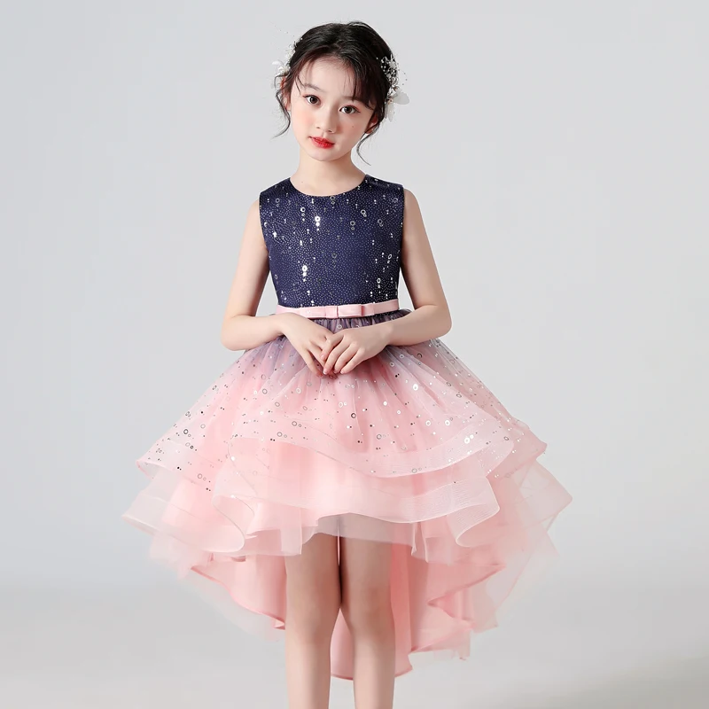 

A93 Summer Girls' Sleeveless Sequin Mesh Tug Dress Fluffy Skirt Gradual Fashion Children's Day Performance