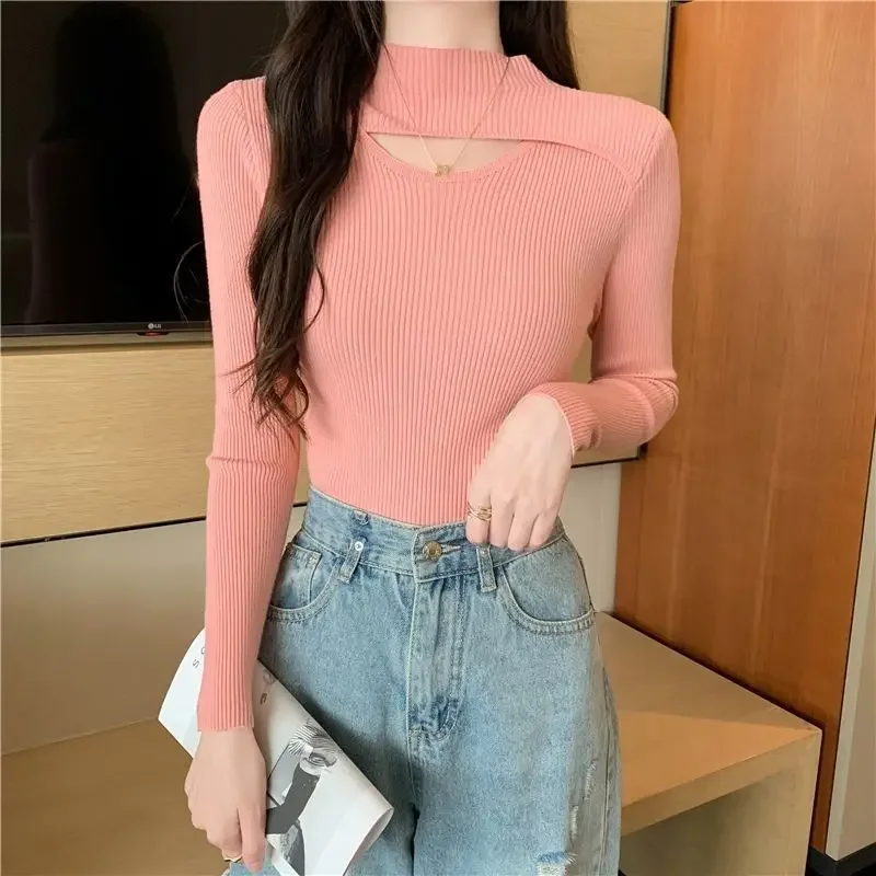 Women's Autumn and Winter Casual Simplicity Solid Color Turtleneck Long Sleeve Sweater Women Clothes Fashion Elegant Slim Tops