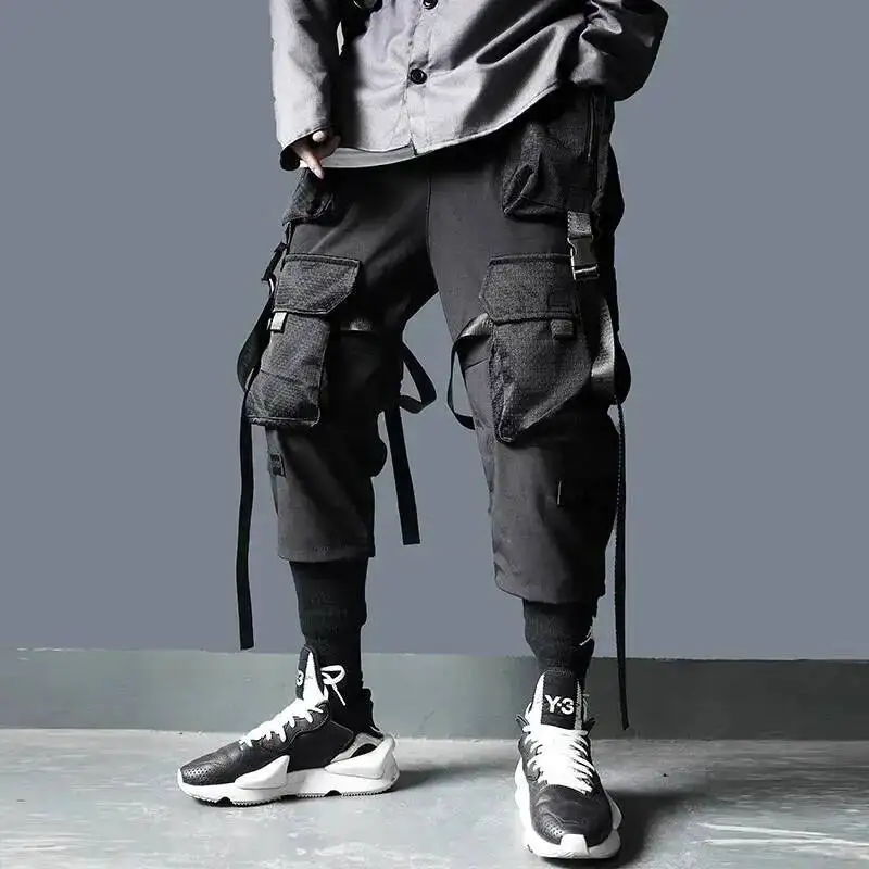 HKSH Spring New Men Tide Tactical Cargo Pants Functional Style Women Mesh Multi Pockets Overalls Trendy Dark Overalls Ins HK0042