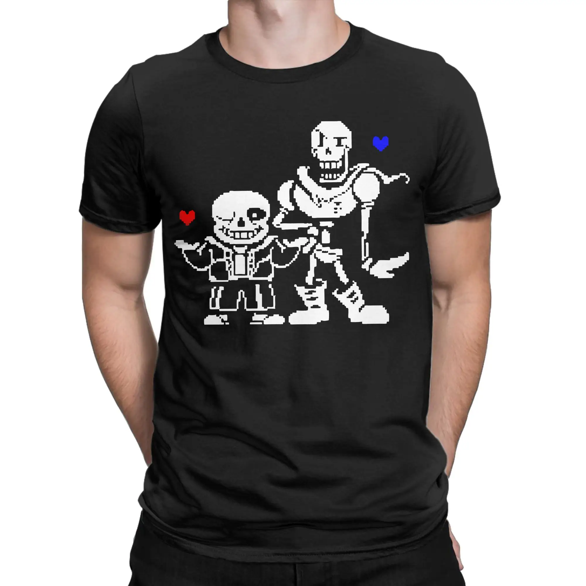 Undertales Sans and Papyrus Frisk Red Heart T Shirt Cotton Funny T-Shirts Crew Neck  Tee Shirt Short Sleeve Clothes Plus Size