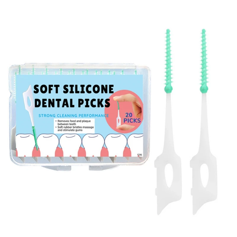 20 Picks Disposable Silicone Dental Brushes Interdental Brush Oral Hygiene Soft Rubber Bristles Massage Stimulate Gums Health