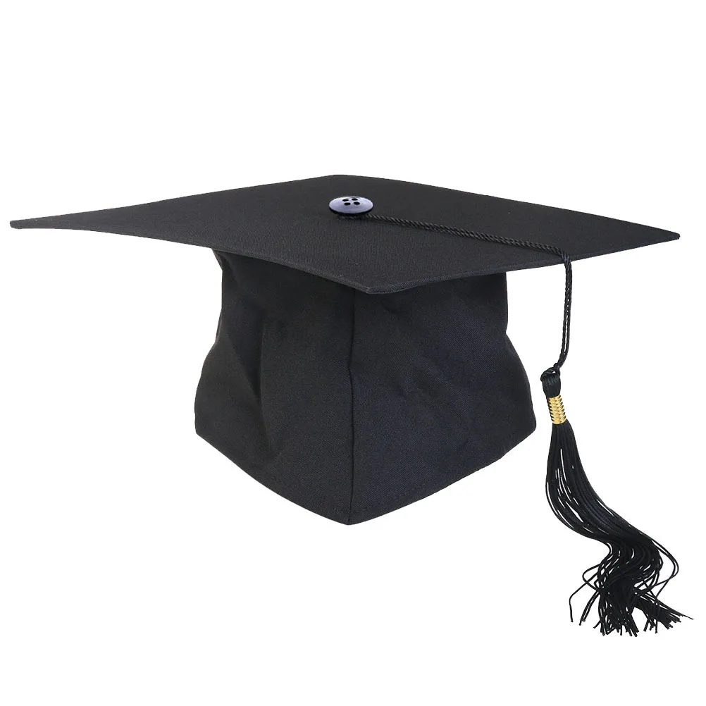 Black Graduation Graduation Hat Adjustable 24x24cm Polyester Mortar Board Tassel for College Disco Costume Adult Cap