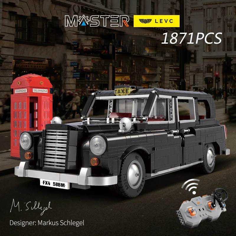 Technical 1958 Austining Retro Car LEVC Building Block England City Taxi 1:12 Scale App Rc Brick Radio 2.4ghz Remote Control Toy