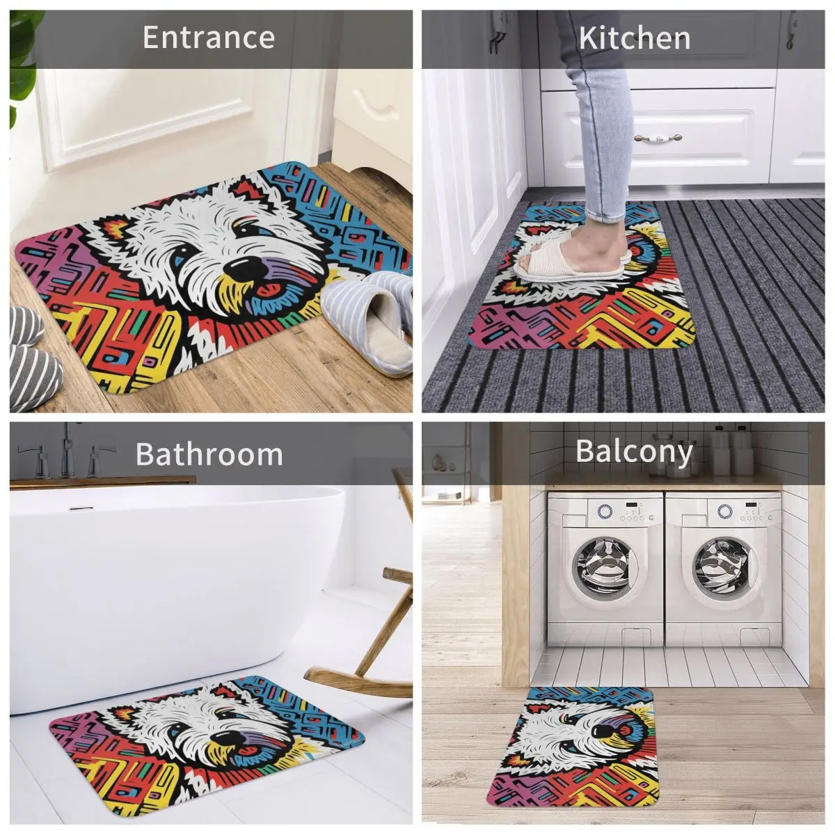 West Highland White Terrier Puppy Bath Mat West Doormat Living Room Carpet Entrance Door Rug Home Decoration