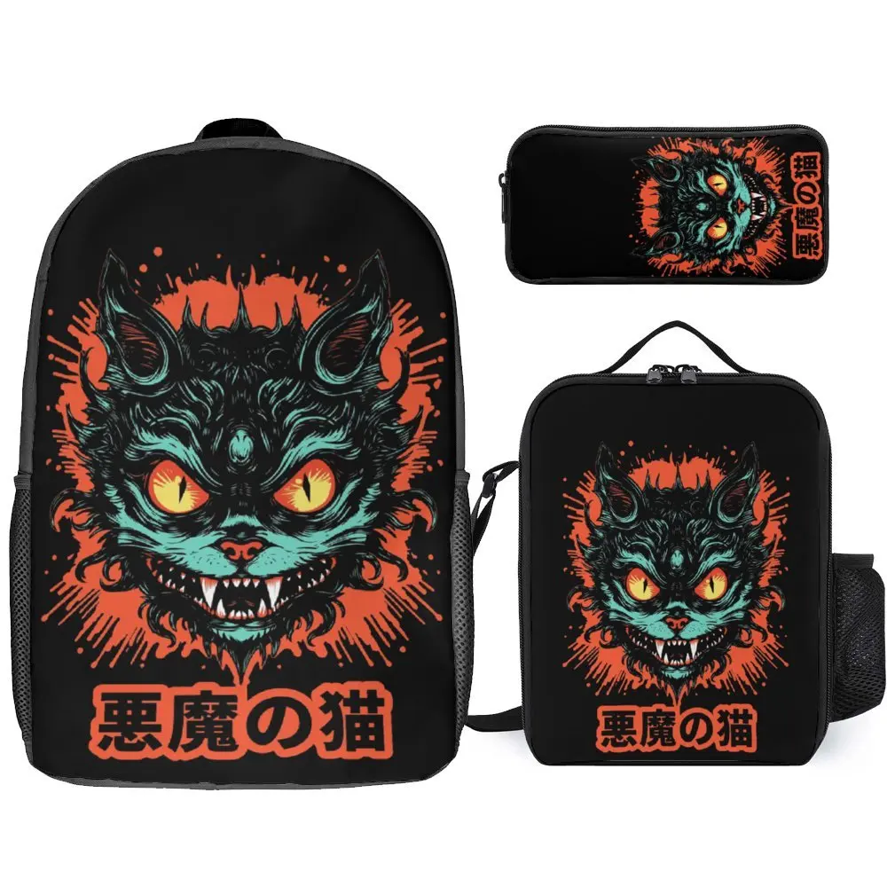 

Yokai Demon Cat For Sale 3 in 1 Set 17 Inch Backpack Lunch Bag Pen Bag Secure Infantry Pack Cozy Sports Activities Novelty