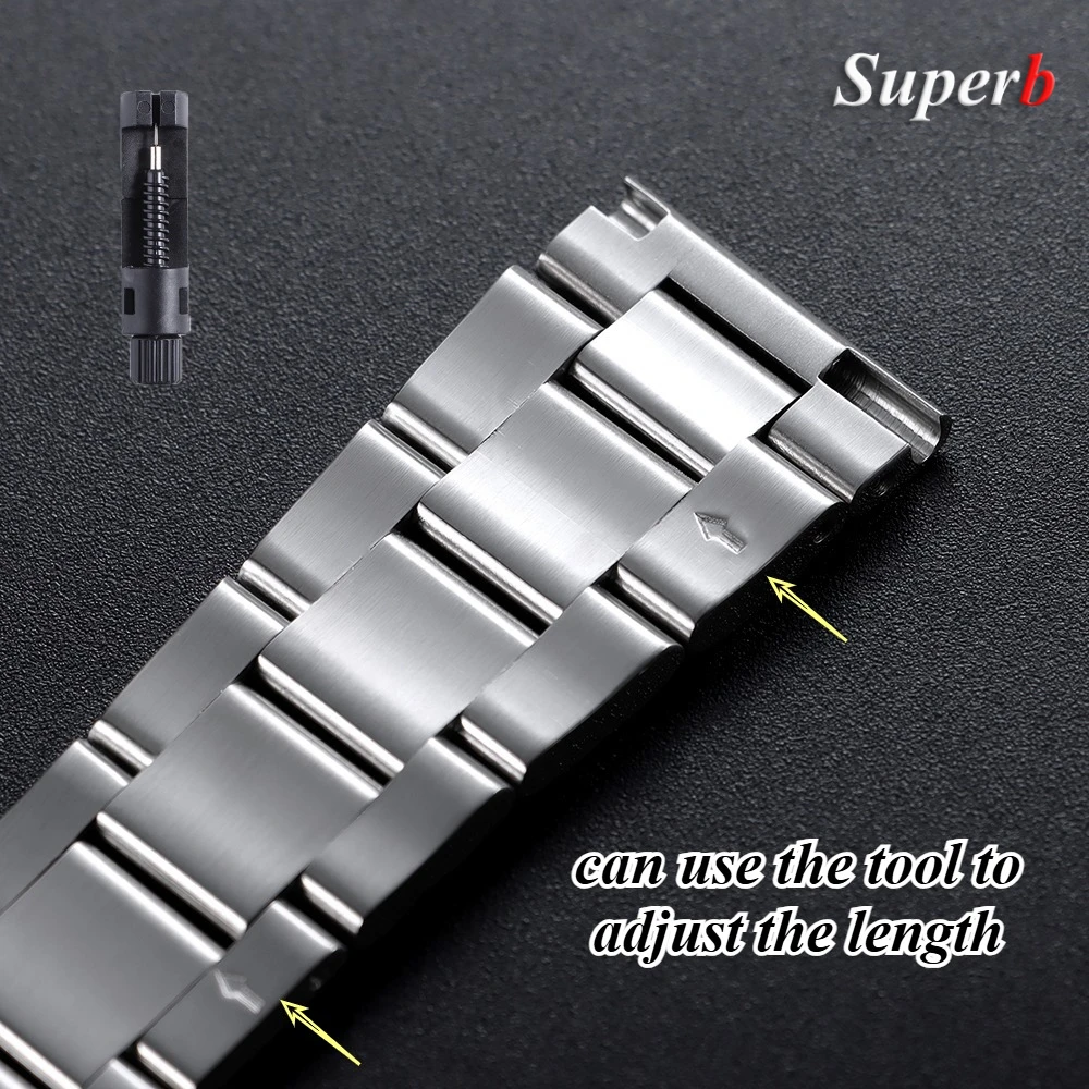 منحني نهاية سوار ساعة 20 مللي متر ل رولكس الغواصة دايتونا GMT الرجال للطي المشبك الفاخرة الصلبة الفولاذ المقاوم للصدأ حزام ساعة اليد