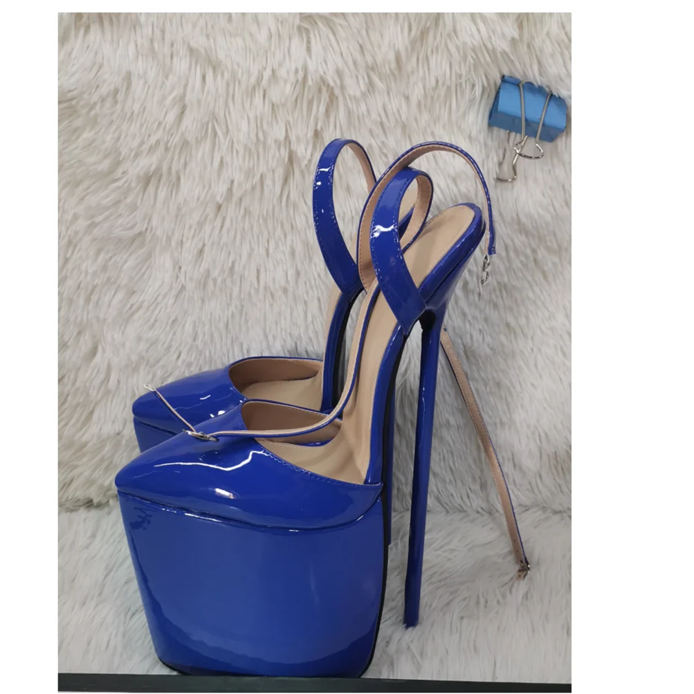 Blue Buckle Cut Out Platform Sandals Thin High Heel Pointed Toe Fashion Sexy 2024 Summer Big Size Woman Shoes Zapatillas Mujer