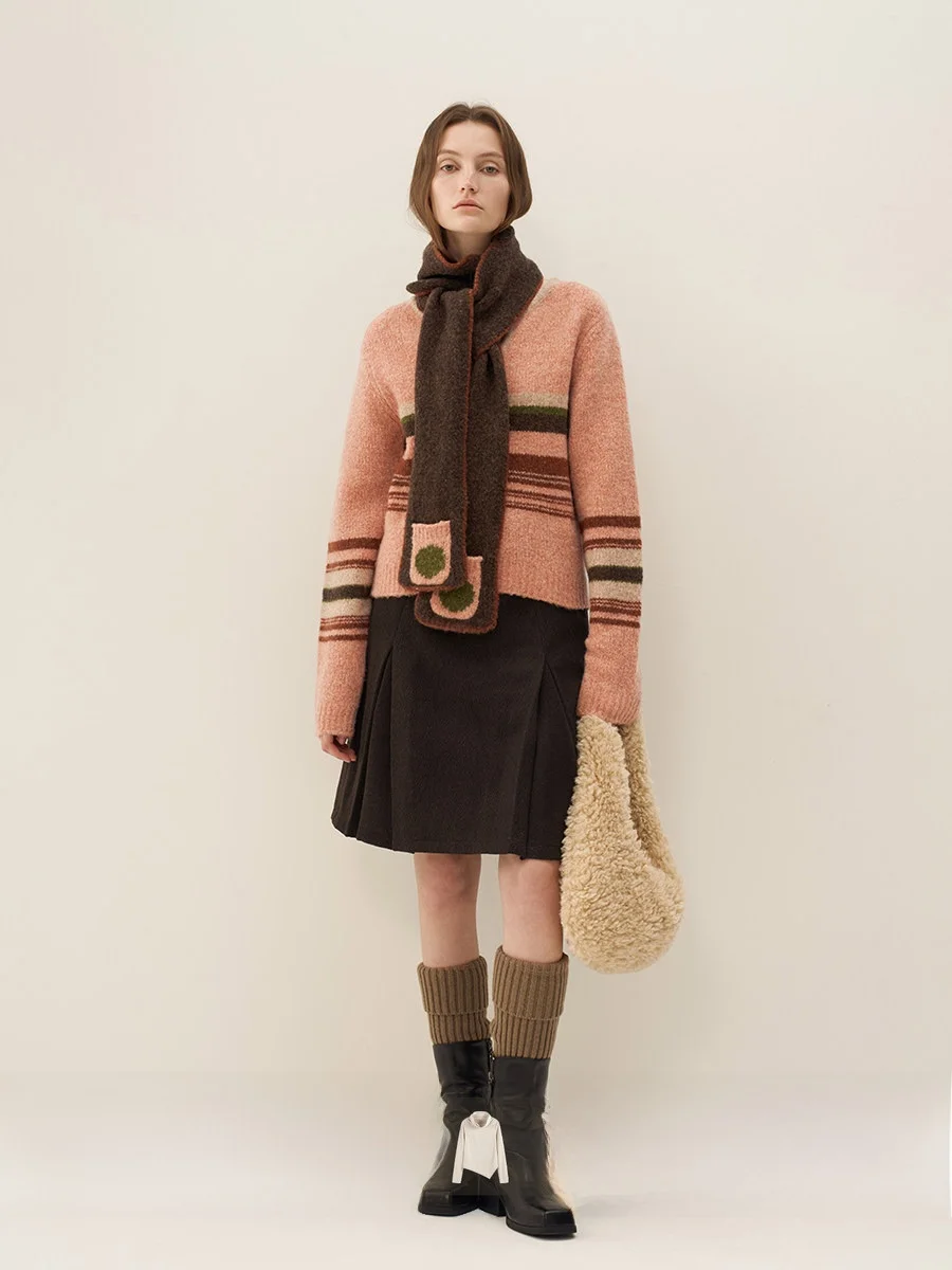 

Original High-End Color Blo Stripe Heart Ne ket Scarf Woolen Sweater Faionable Commute Sle Slim Fit Long Sve V-...