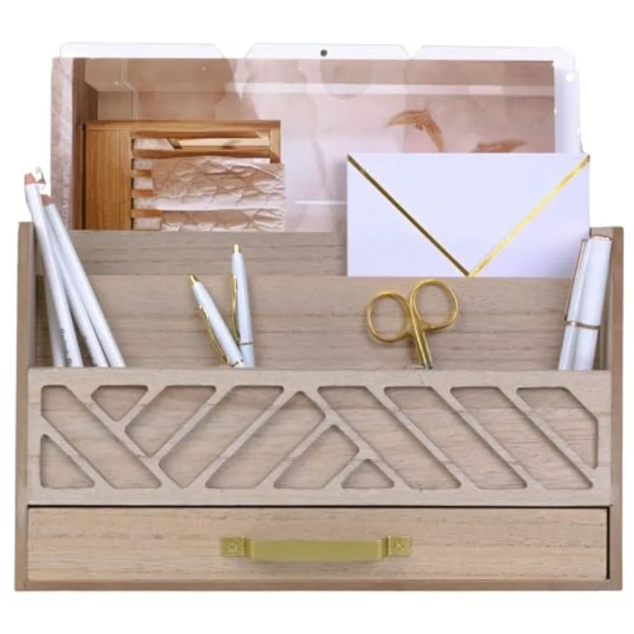 

en Mail Organizer with Drawer and Gold Handle Outgoing Mail Holder and Letter Sorter for Desk Desktop Paper Organizer