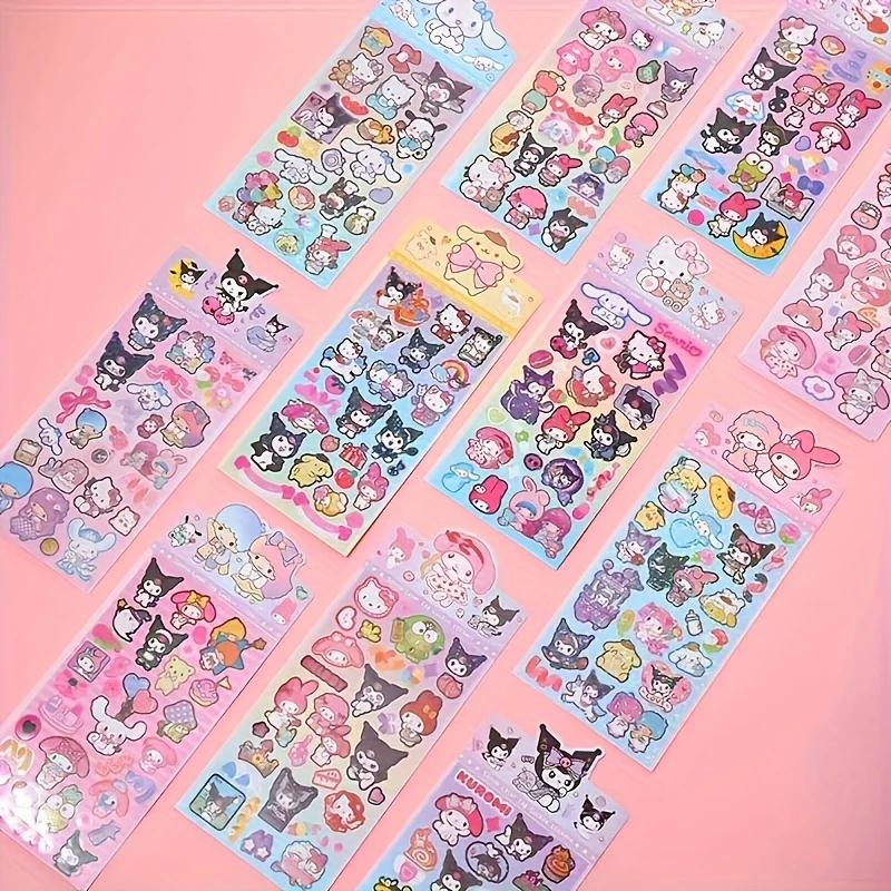 20/set Sanrio Stickers Anime Cinnamoroll Kuromi Hello Kitty My Melody All Characters Mix Kawaii Sticker Stationery Decor for Kid