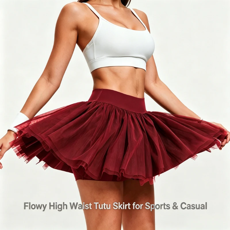 Women Tulle Tennis Skirt Lightweight Breathable Golf Skort Anti-Slip Built-in Shorts Sports Badminton Casual Outdoors Pant-skirt