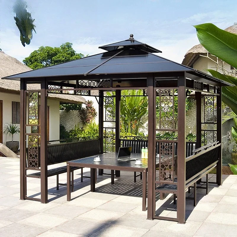 Gazebo outdoor courtyard villa outdoor leisure wrought iron awning terrace open-air pavilion new Chinese four-corner tent