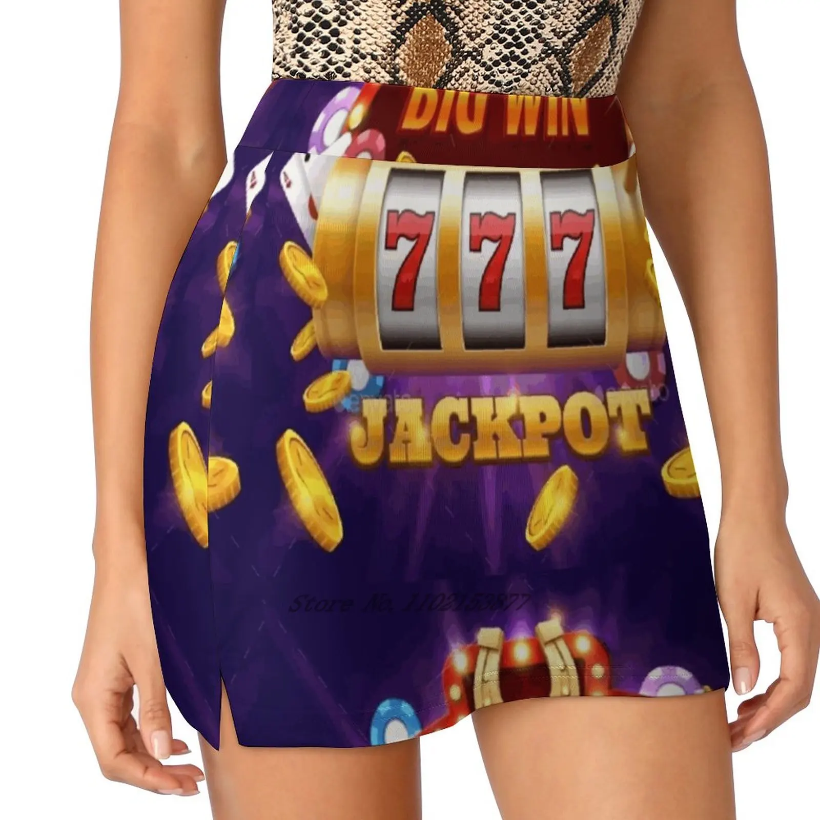 777 Casino Fan T - Shirt New Women Skirts Double-Layer Printed Short Dress Mini Sport Skirt Casino Win Jackpot Ladies Short