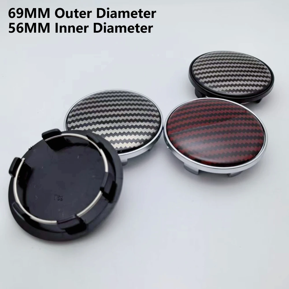 4pcs 69MM Clips 56MM Carbon Fiber Weave Emblem Car Wheel Center Caps Hub Cap Rim Hubcaps Cover Epoxy Resin Badge Car Accessories